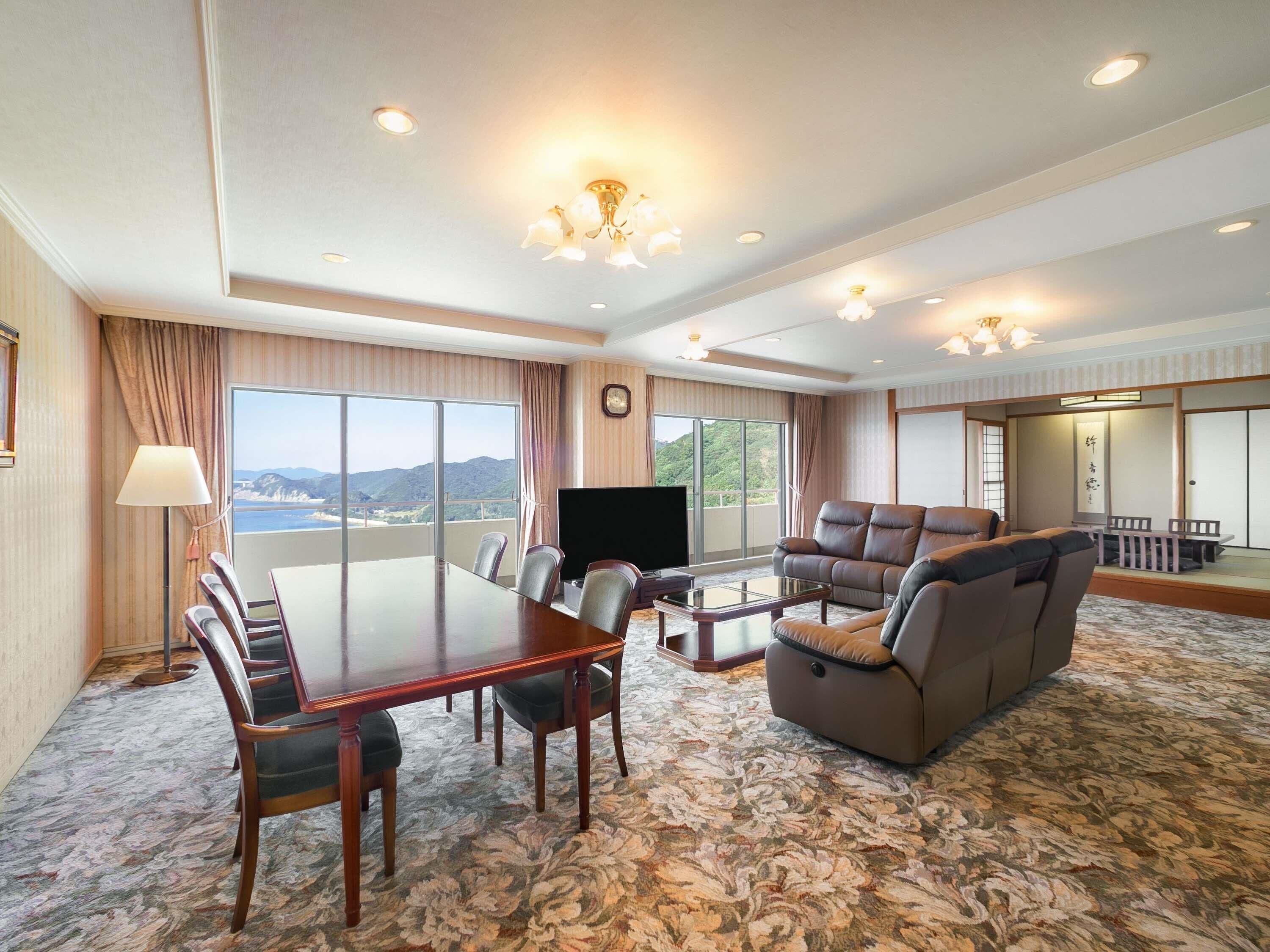 Deluxe Suite, Multiple Beds, Sea View | Desk, iron/ironing board, bed sheets