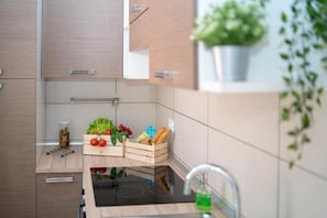 Basic Apartment, 1 Bedroom (6 pax) | Private kitchen | Full-sized fridge, microwave, oven, stovetop - Green Residence (Rimini)