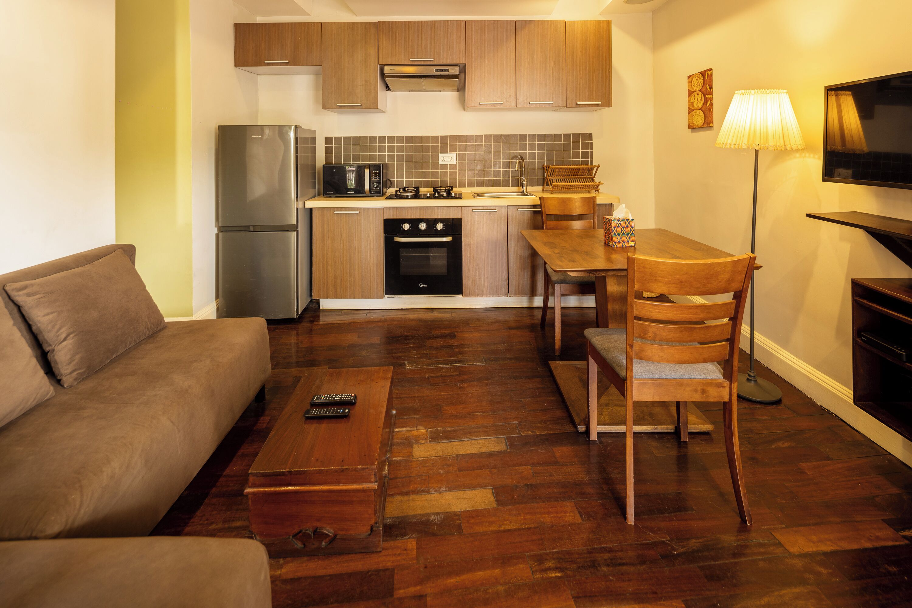 business room, 1 queen bed | living area | led tv