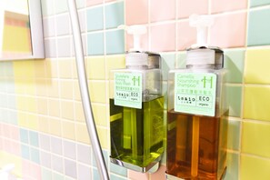 Double Room, Balcony | Bathroom | Shower, hair dryer, slippers, soap - Rainbow Island B&B (Tainan)