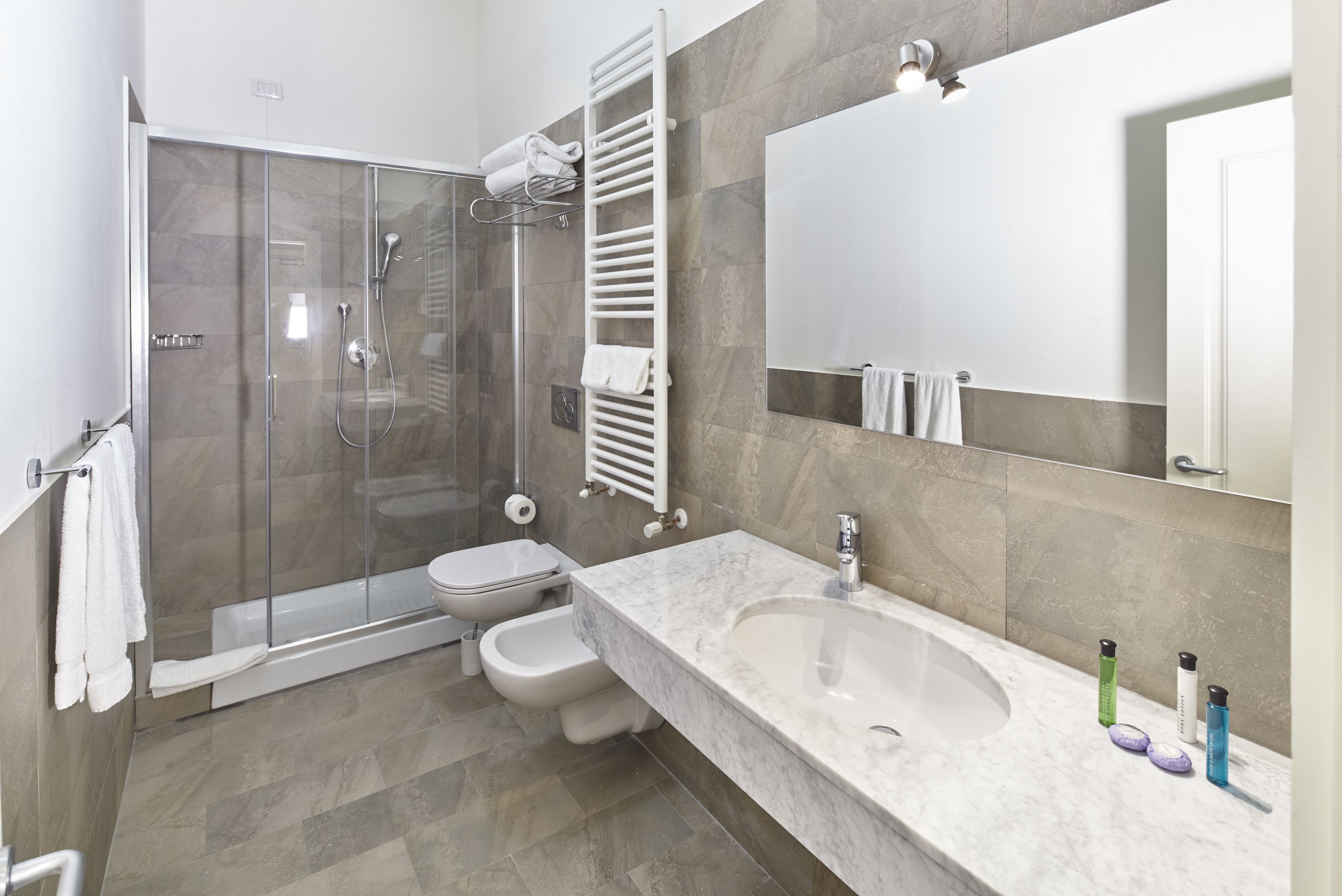 shower, free toiletries, hair dryer, slippers