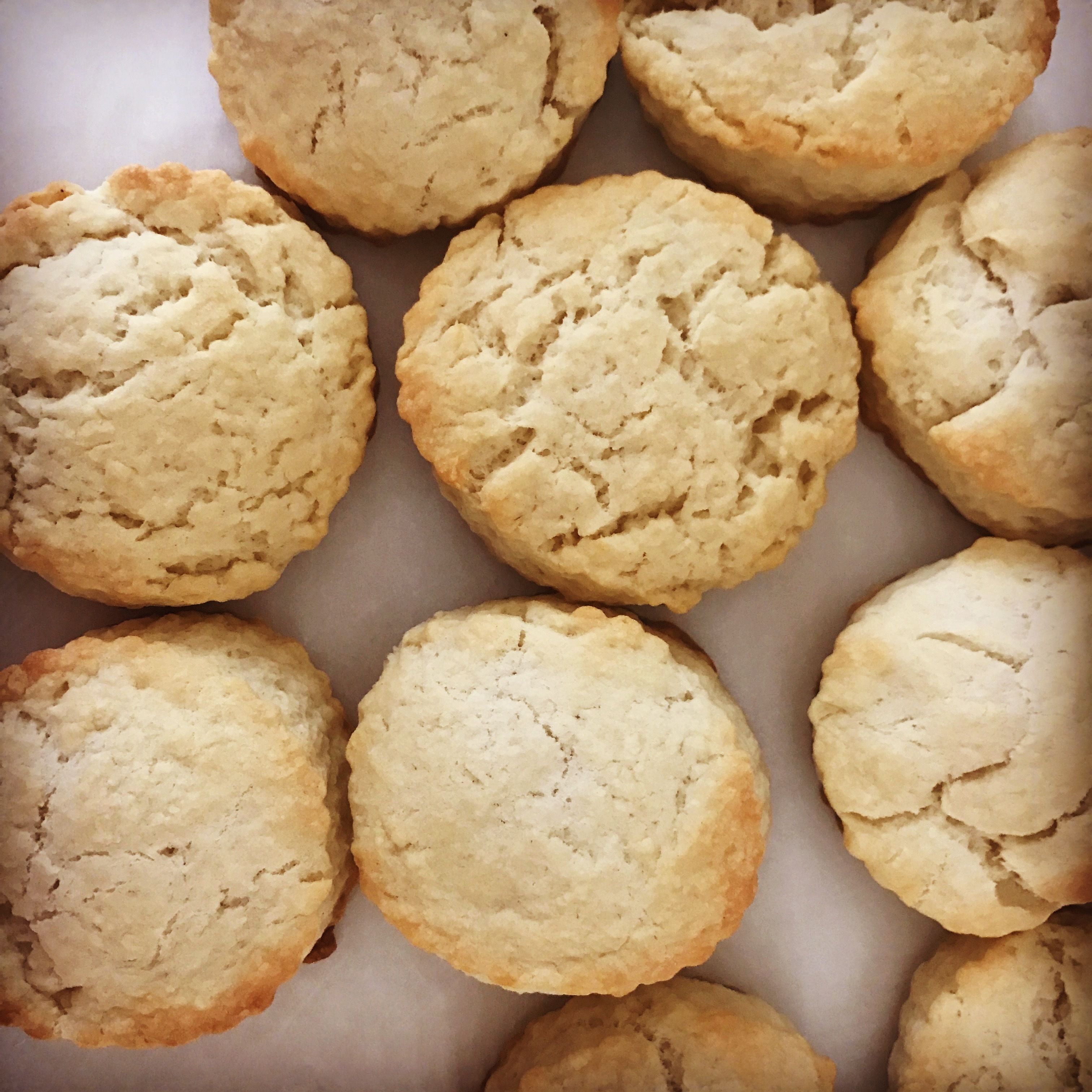 A tray of freshly baked biscuits.