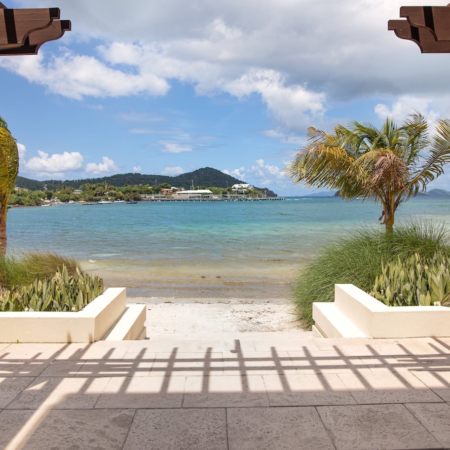 On the beach, sun loungers, beach umbrellas, beach towels