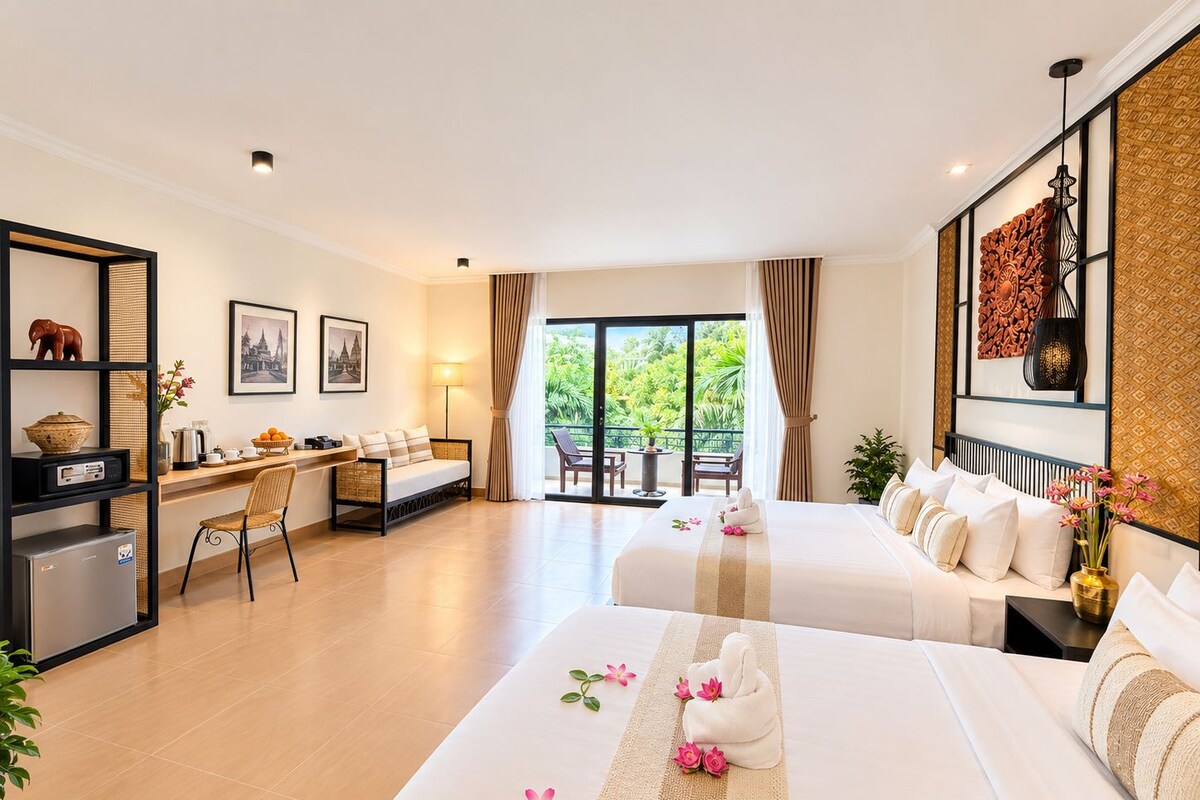 Family Room, Balcony, Pool View | Room amenity