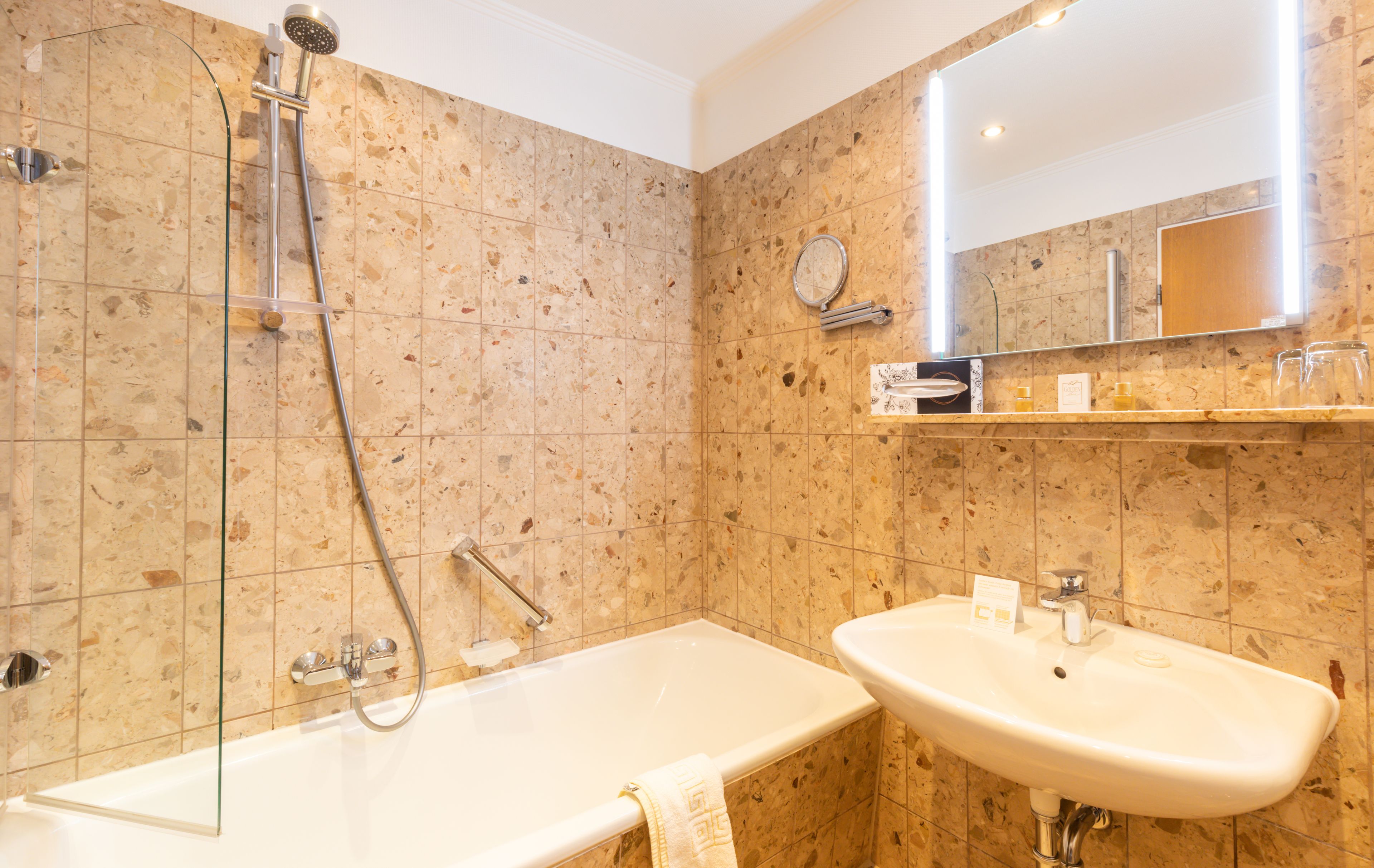 free toiletries, hair dryer, towels