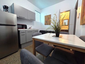 Gallery Apartment | Private kitchen | Fridge, microwave, stovetop, coffee/tea maker