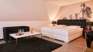 Premium bedding, desk, soundproofing, iron/ironing board