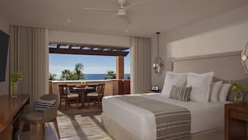 Suite Romantis, 1 kamar tidur, pemandangan samudra | Seprai katun Mesir, seprai premium, minibar, dan brankas