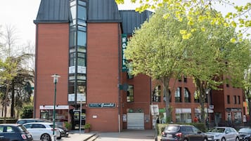 Welcome to our hotel, featuring a modern design and convenient access to rooms and services.