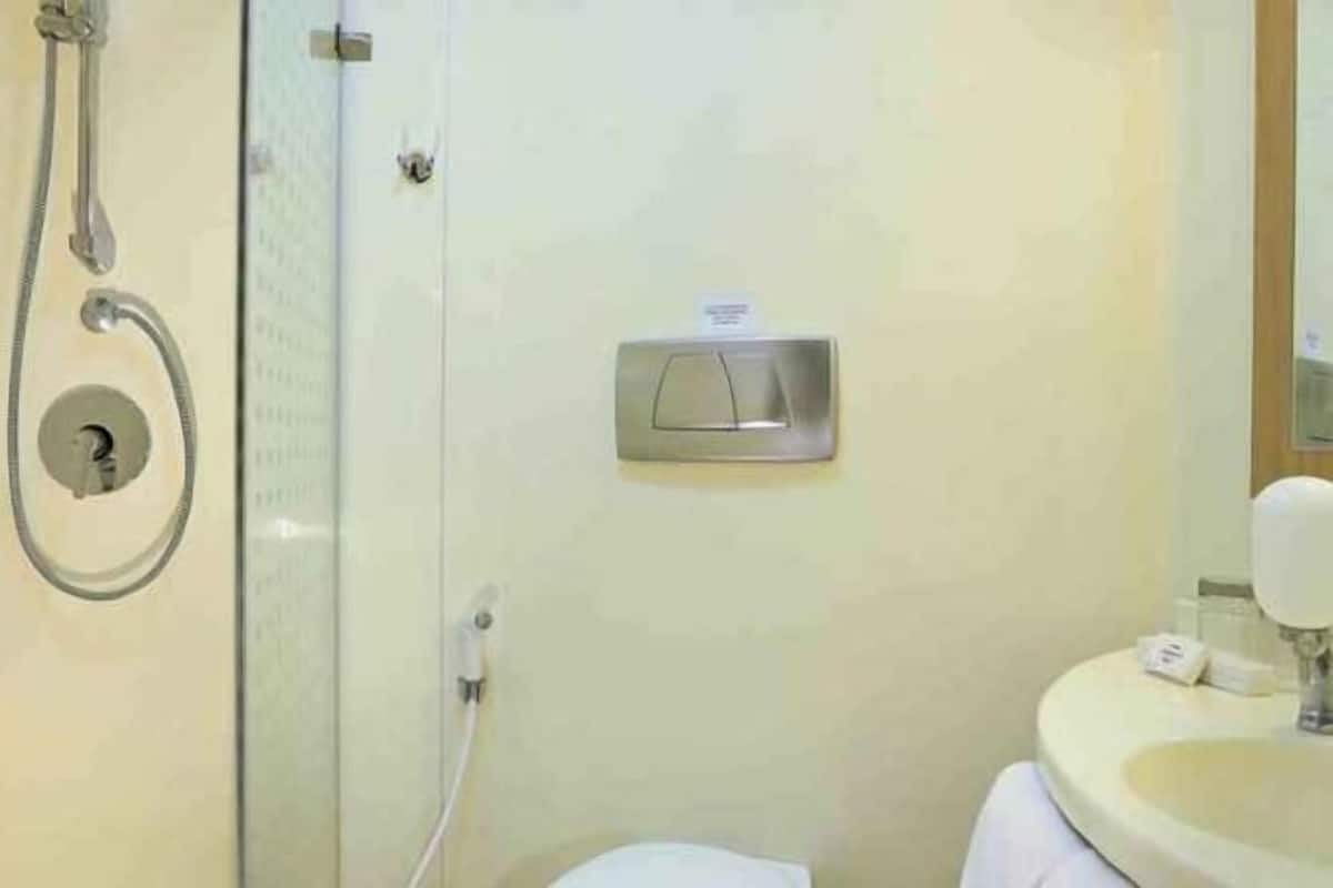 Shower, free toiletries, hair dryer, slippers
