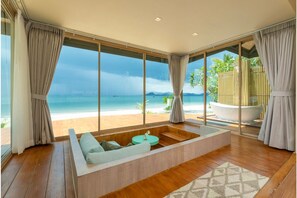 Romantic Double Room, 1 King Bed, Non Smoking, Ocean View | Living area | 32-inch flat-screen TV with cable channels, TV - Koh Mook Sivalai Beach Resort (Ko Mook)