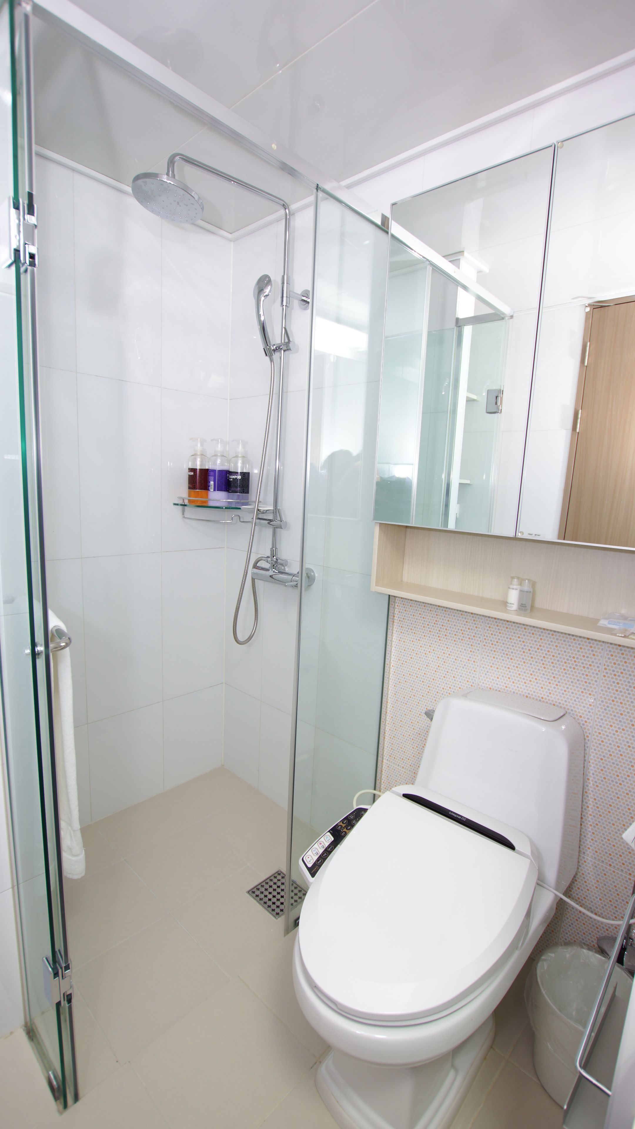 shower, free toiletries, hair dryer, bathrobes