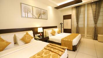 In-room safe, desk, laptop workspace, blackout drapes