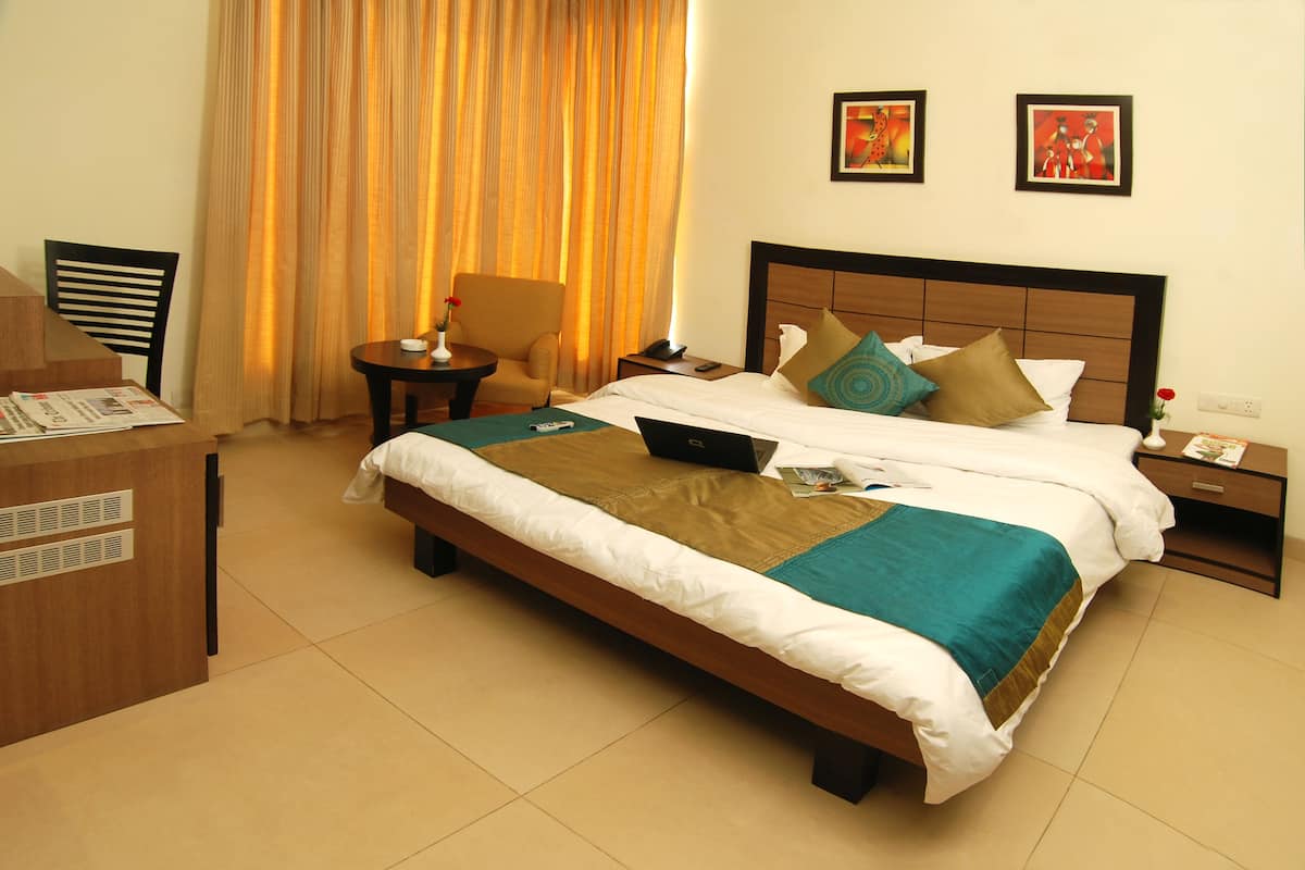 Deluxe Room | Living room | 32-inch flat-screen TV with cable channels, TV, fireplace