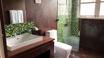 Suite | Bathroom | Shower, free toiletries, hair dryer, bathrobes