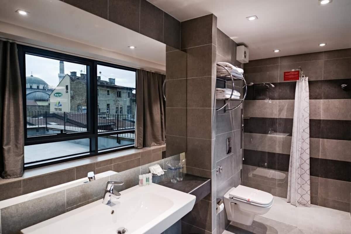 shower, free toiletries, hair dryer, slippers