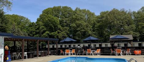 Seasonal outdoor pool, open 10:00 AM to 10:00 PM, free cabanas