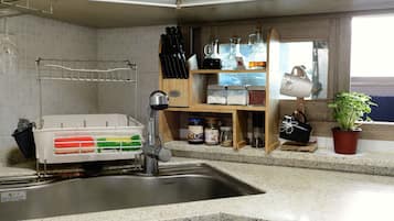 Fridge, microwave, coffee/tea maker