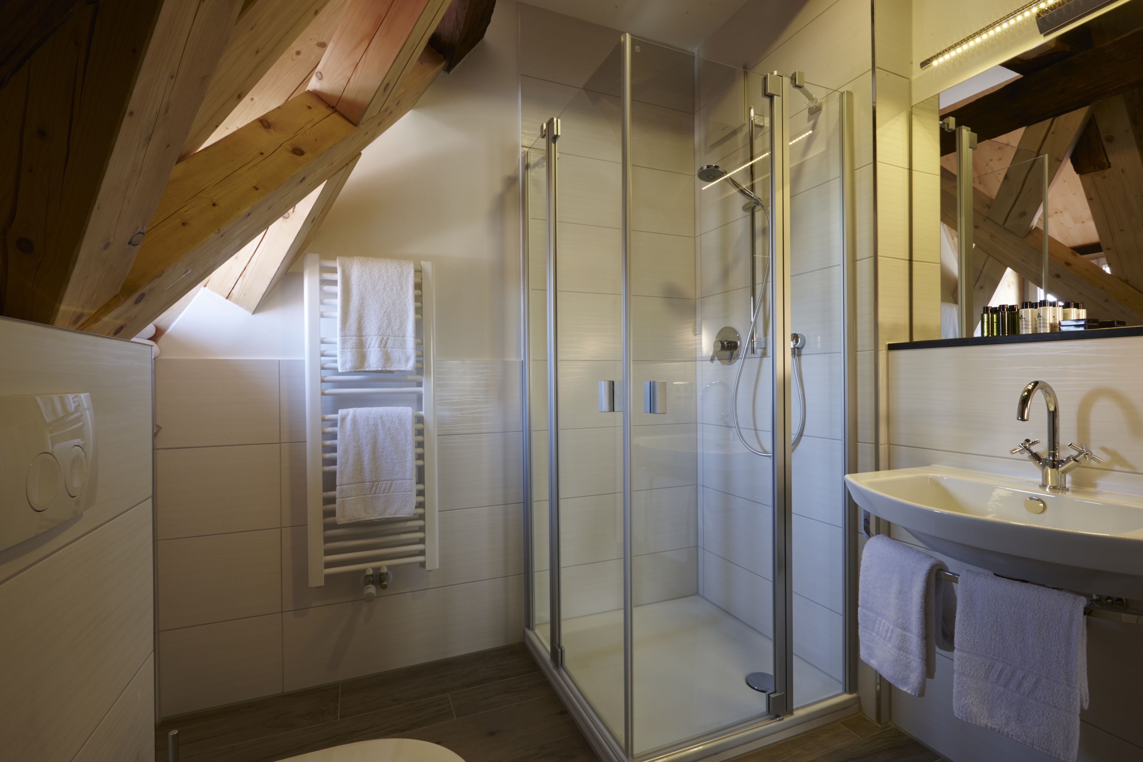 free toiletries, hair dryer, towels