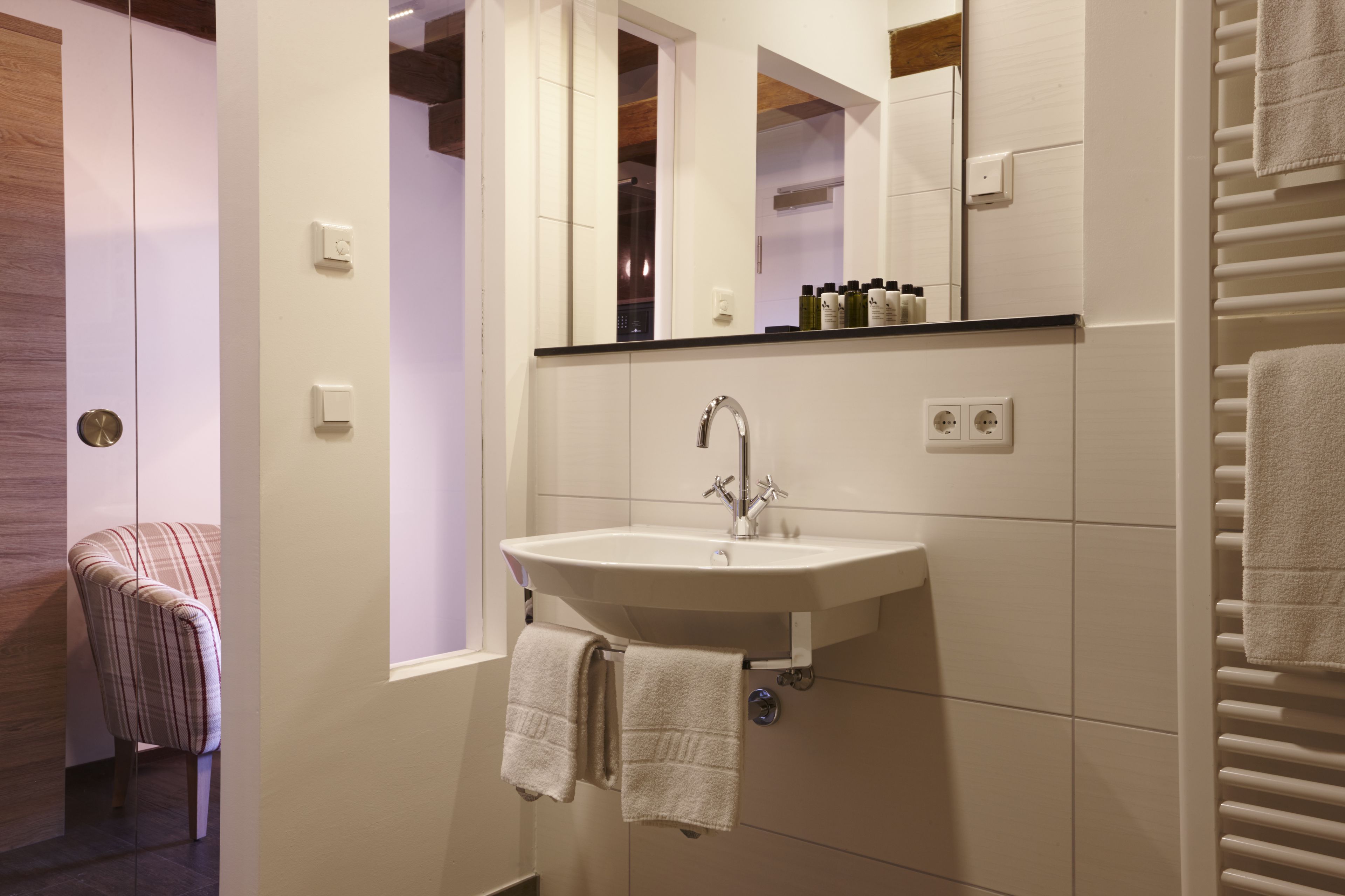 free toiletries, hair dryer, towels