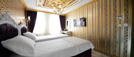 Premium bedding, pillowtop beds, soundproofing, free WiFi