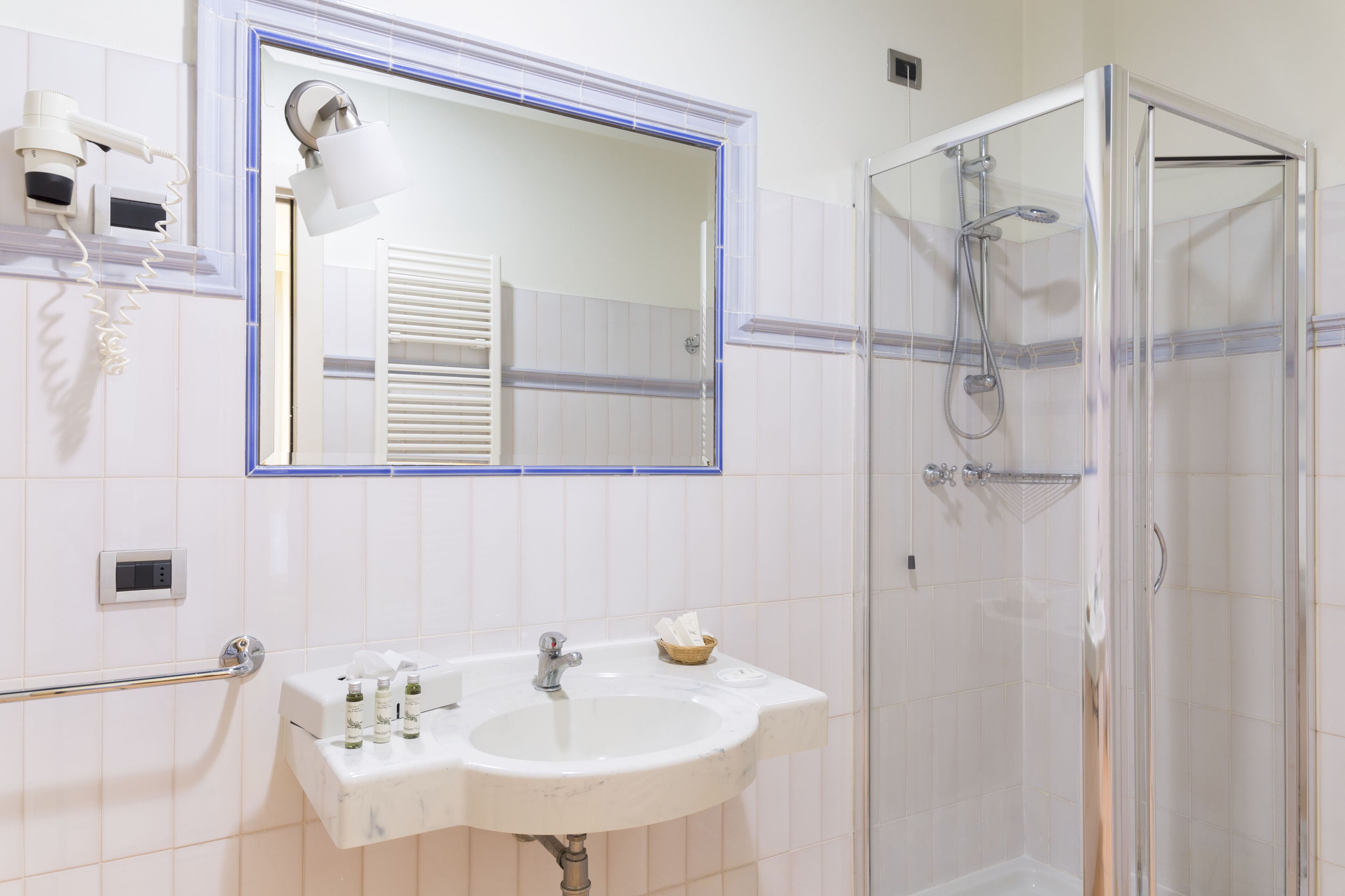 free toiletries, hair dryer, bidet, towels