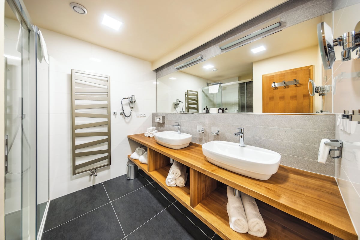 free toiletries, bathrobes, slippers, towels