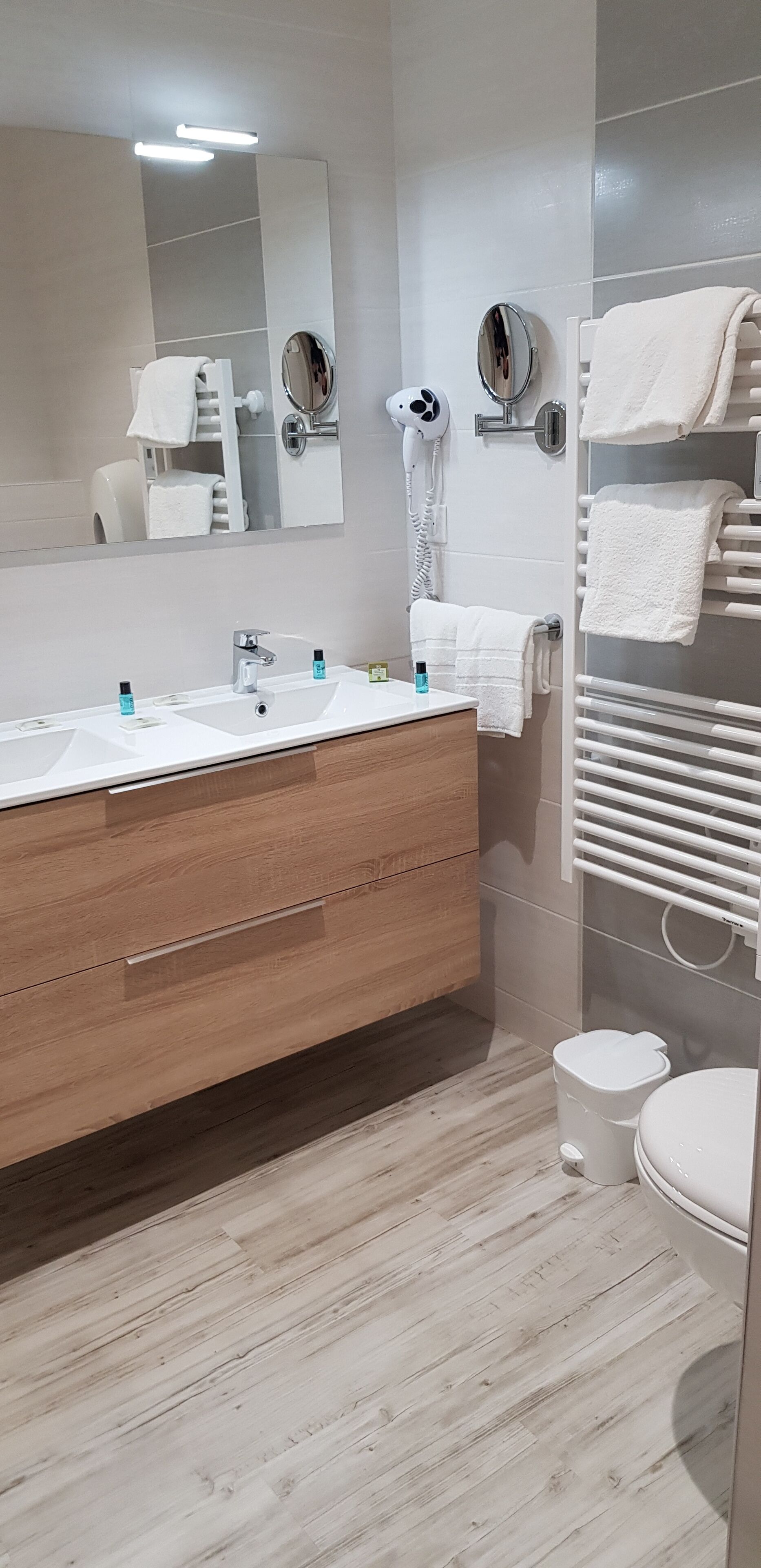 family room | bathroom | shower, free toiletries, hair dryer, towels