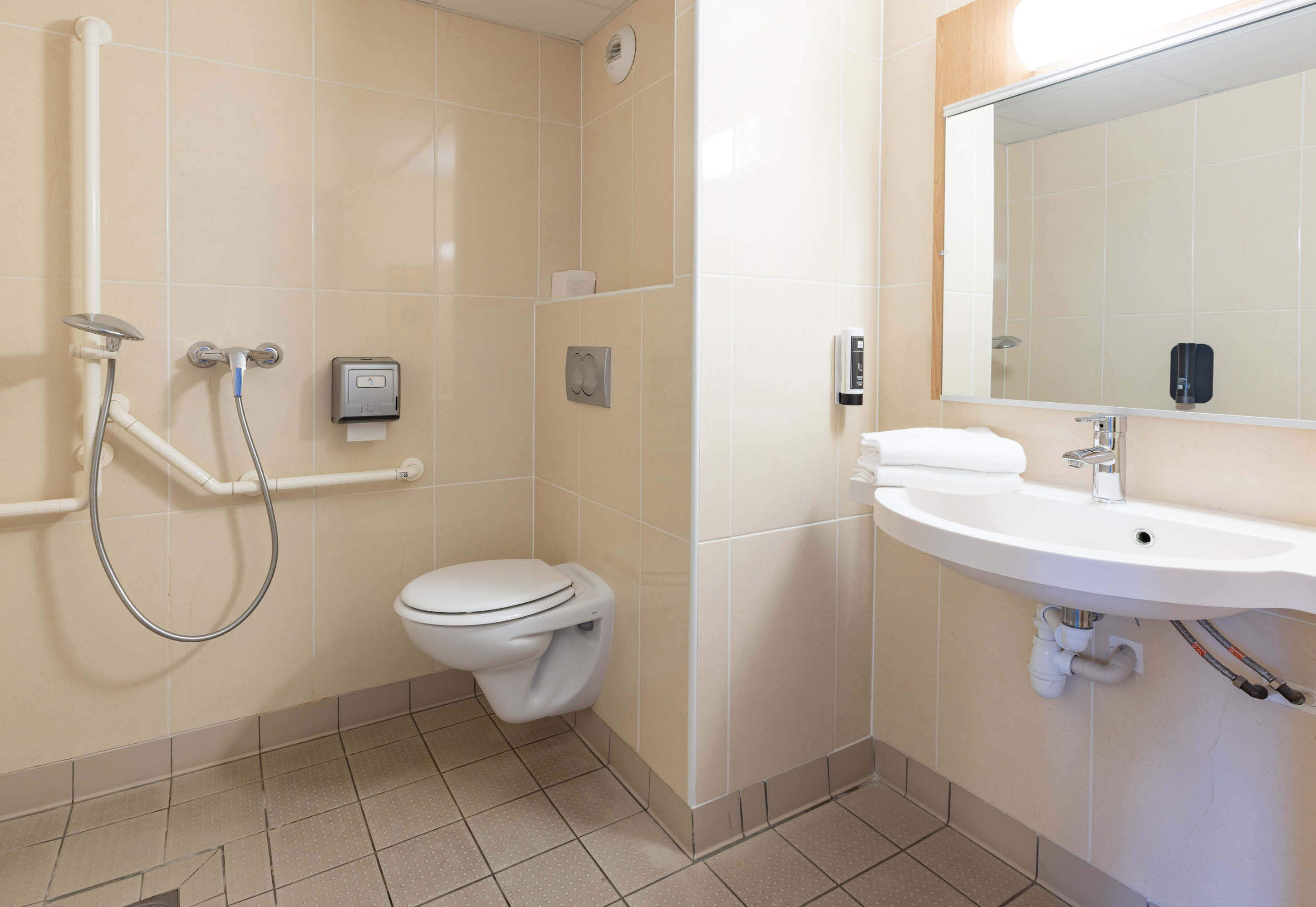 double room, accessible, non smoking | bathroom | shower, free toiletries, hair dryer, towels