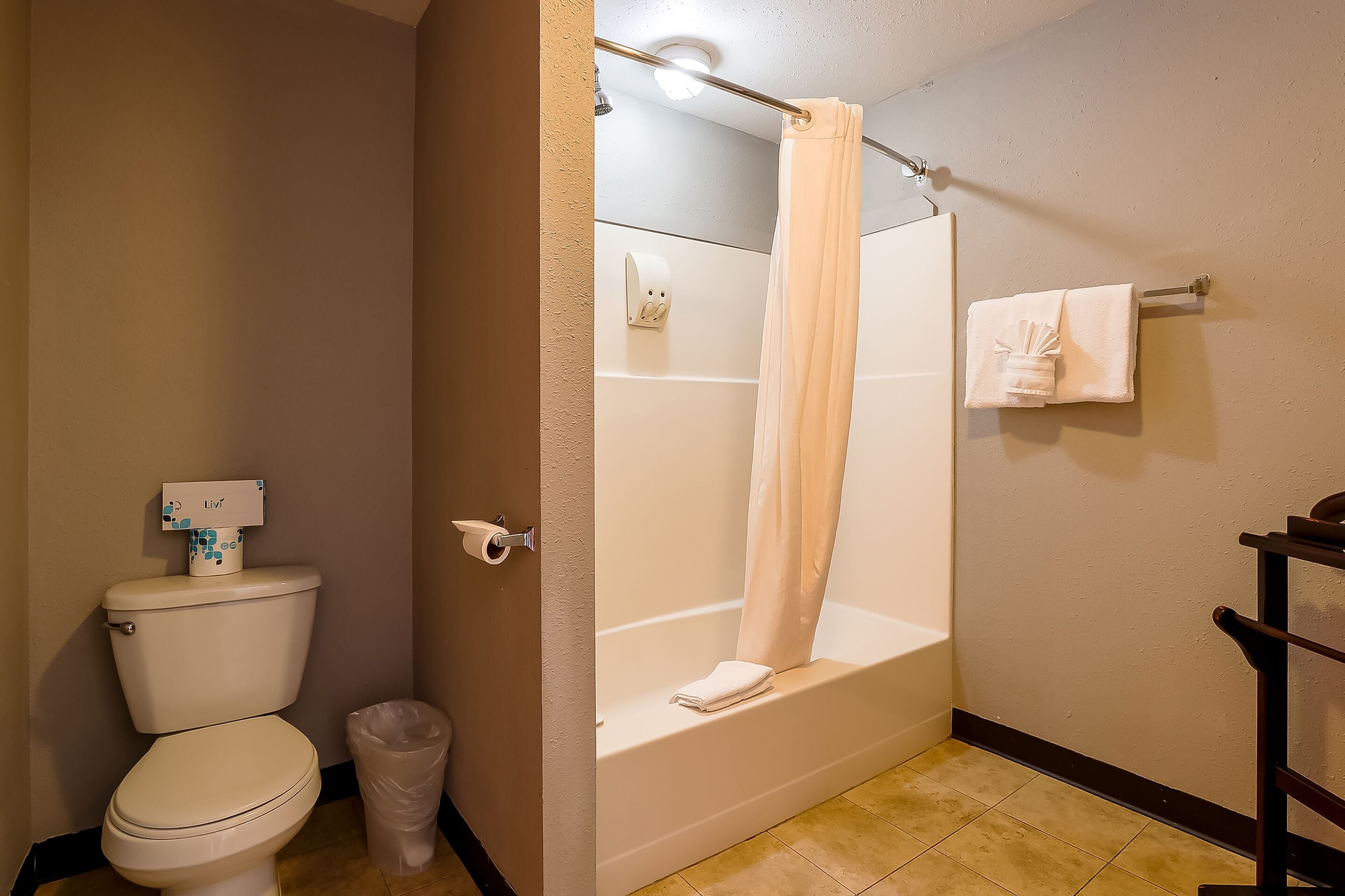 A bathroom with a toilet, a shower, and a bathtub.