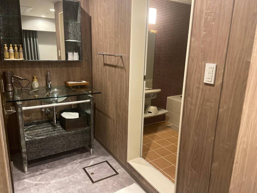 Combined shower/tub, deep soaking tub, free toiletries, hair dryer