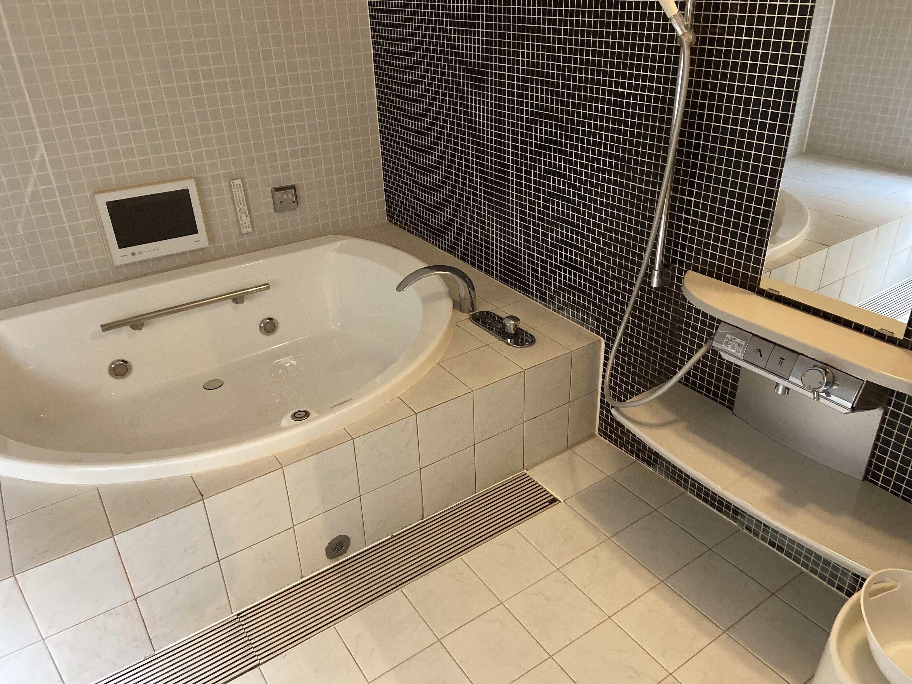 Un baño con una bañera independiente, zona de ducha y retrete.