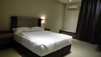 Desk, free WiFi, bed sheets