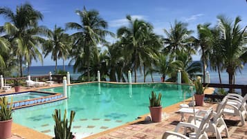 Outdoor pool, sun loungers