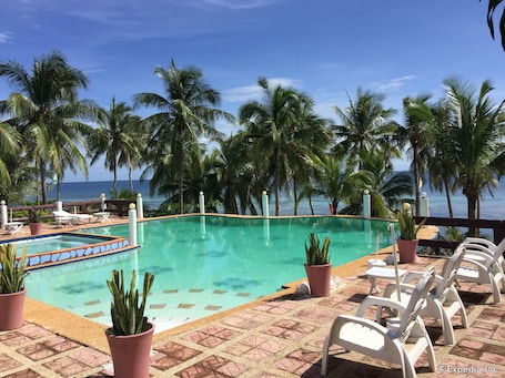 Outdoor pool, sun loungers