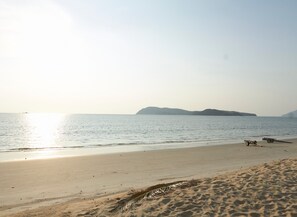 On the beach, white sand