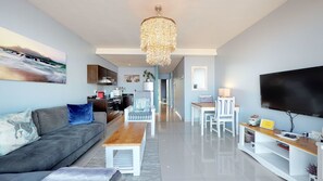 Ocean View Apartment Infinity 307 | Living room | Flat-screen TV, Netflix