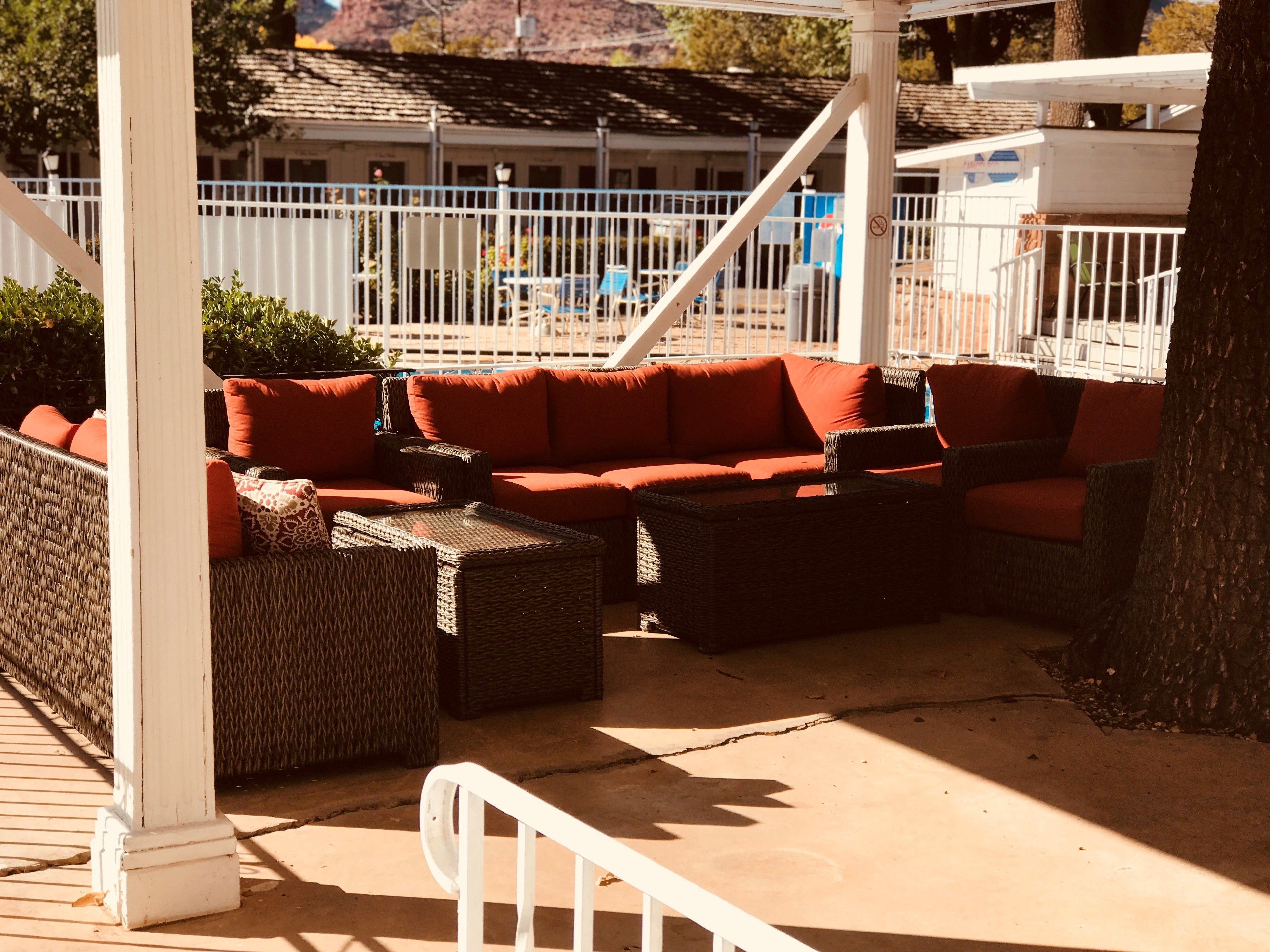 seasonal outdoor pool, open 10 am to 10 pm, pool loungers