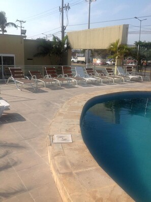 Outdoor pool, sun loungers