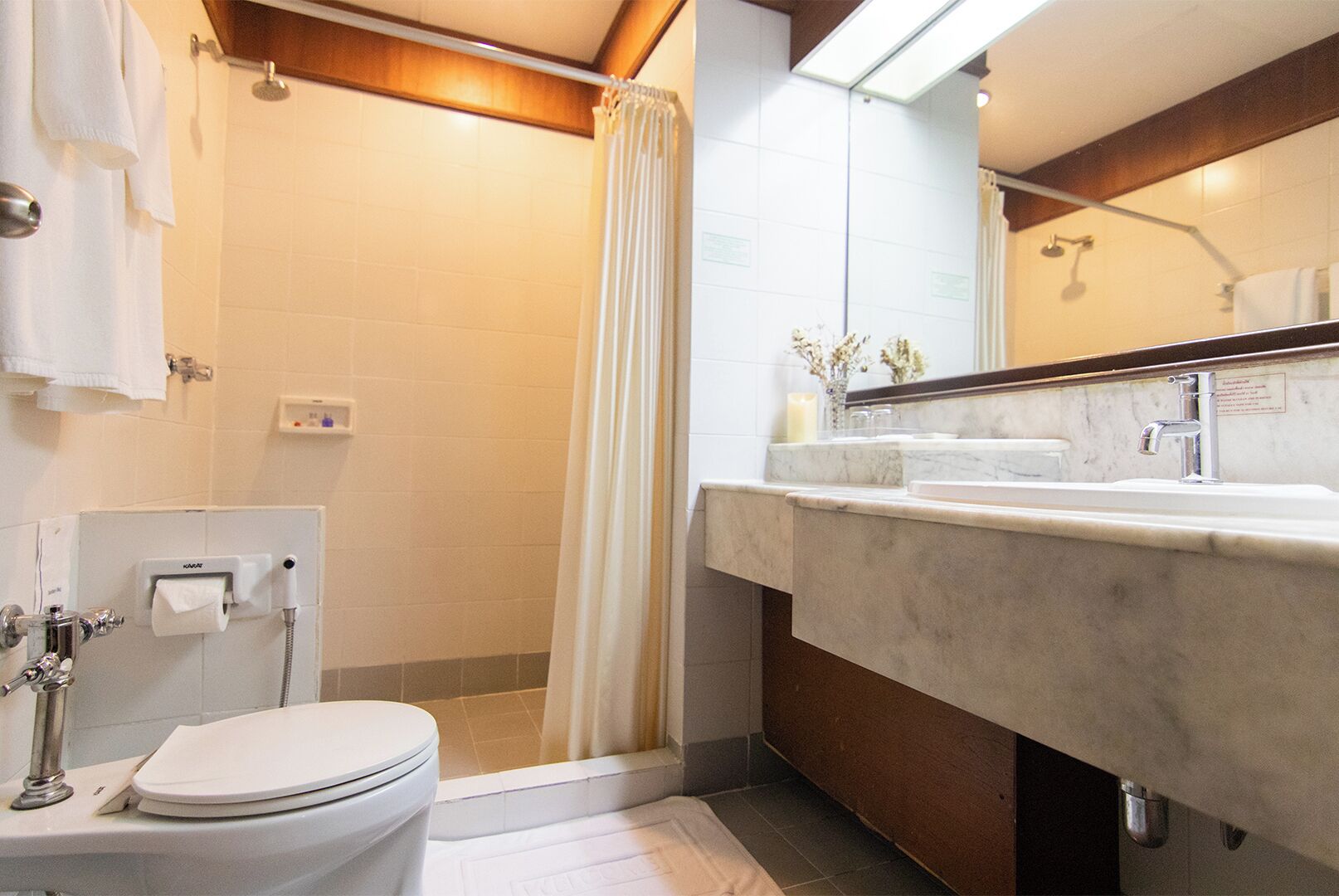 shower, rainfall showerhead, eco-friendly toiletries, hair dryer