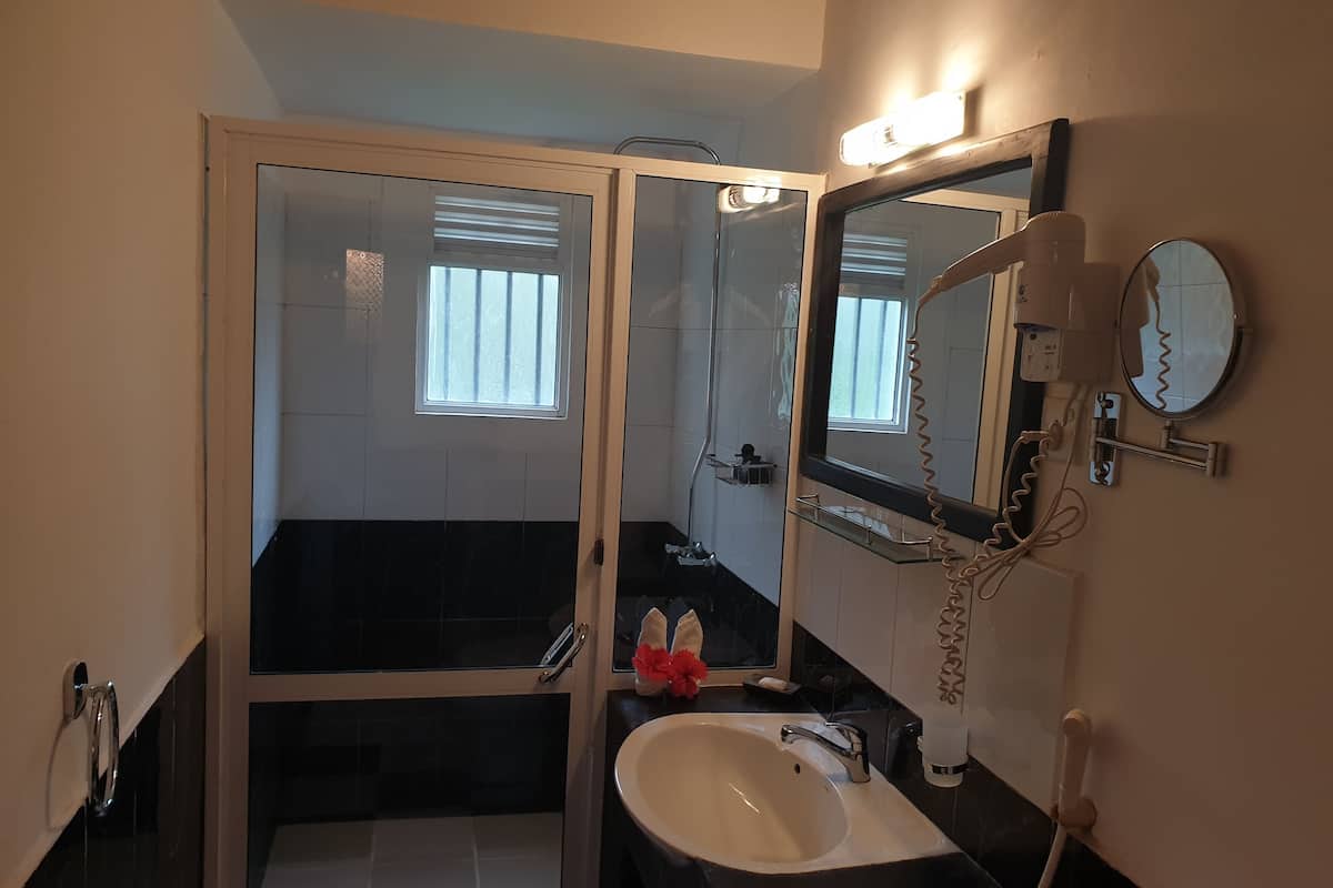 shower, free toiletries, towels