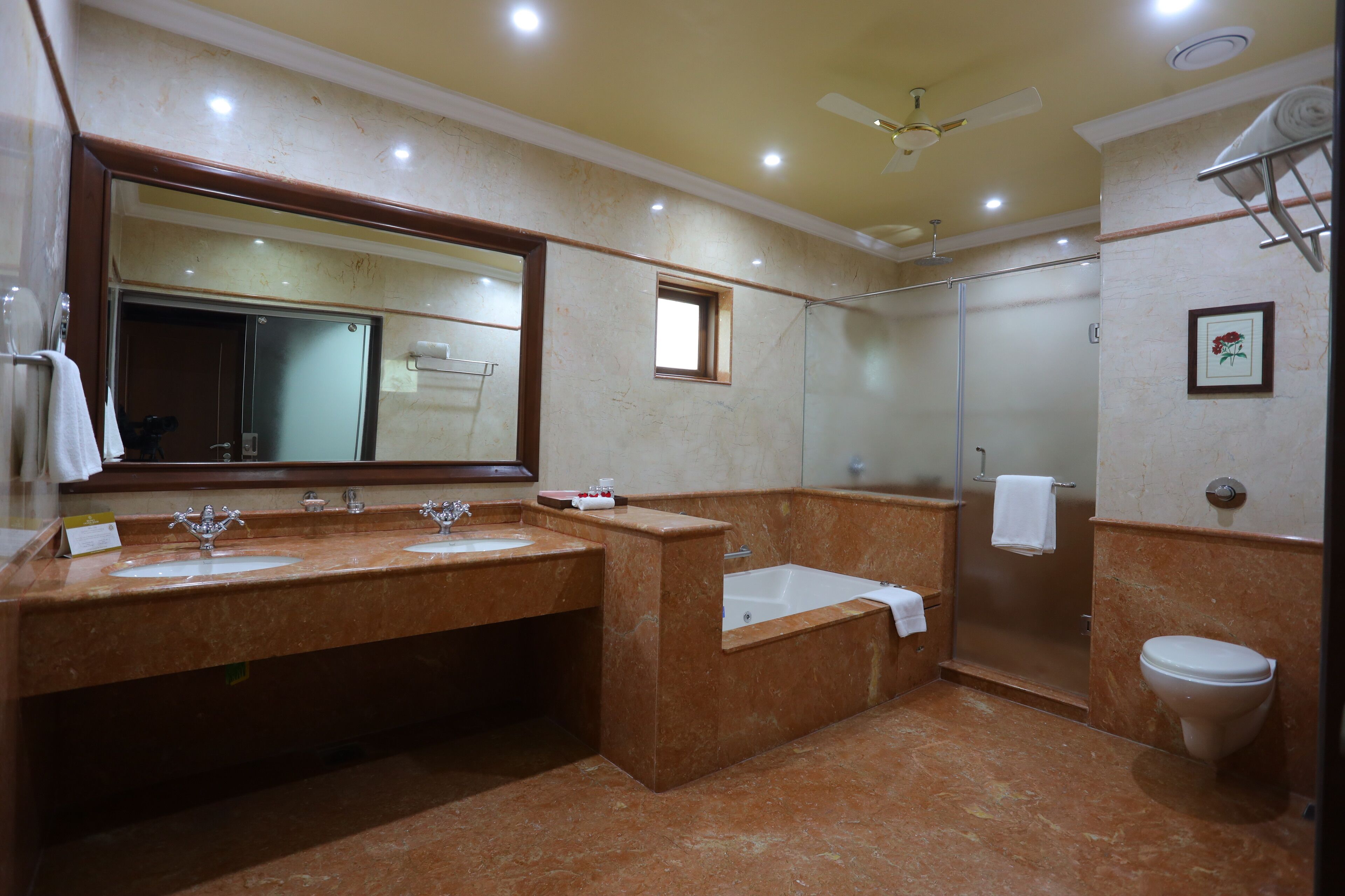royal villa, 1 king bed, 2 bathrooms, lagoon view | bathroom | separate bathtub and shower, rainfall showerhead, free toiletries