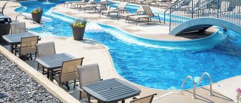 3 outdoor pools, open 9:00 AM to 9:00 PM, pool cabanas (surcharge)