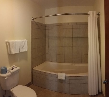 Combined shower/tub, hair dryer, towels. Relax Inn Motel