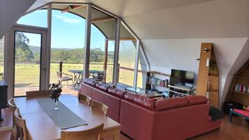 Superior Chalet, 2 Bedrooms | Living area | Flat-screen TV, fireplace, DVD player