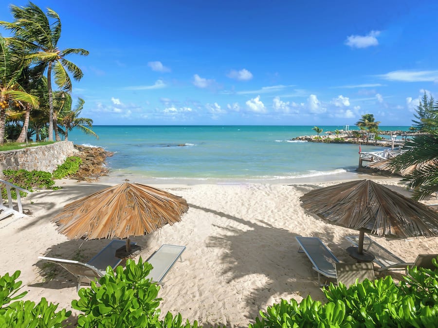 On the beach, beach umbrellas, beach towels