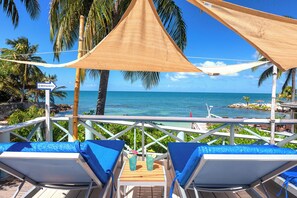 Outdoor pool, pool umbrellas, pool loungers