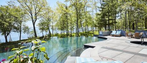 Outdoor pool, sun loungers