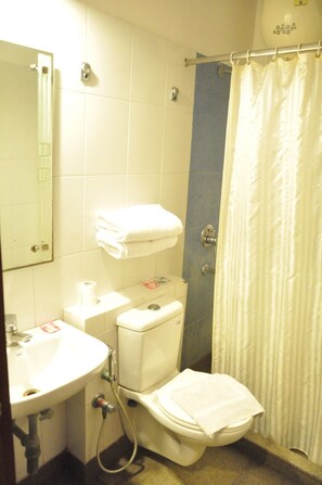 Shower, towels - Hotel Deviram Palace (Agra)