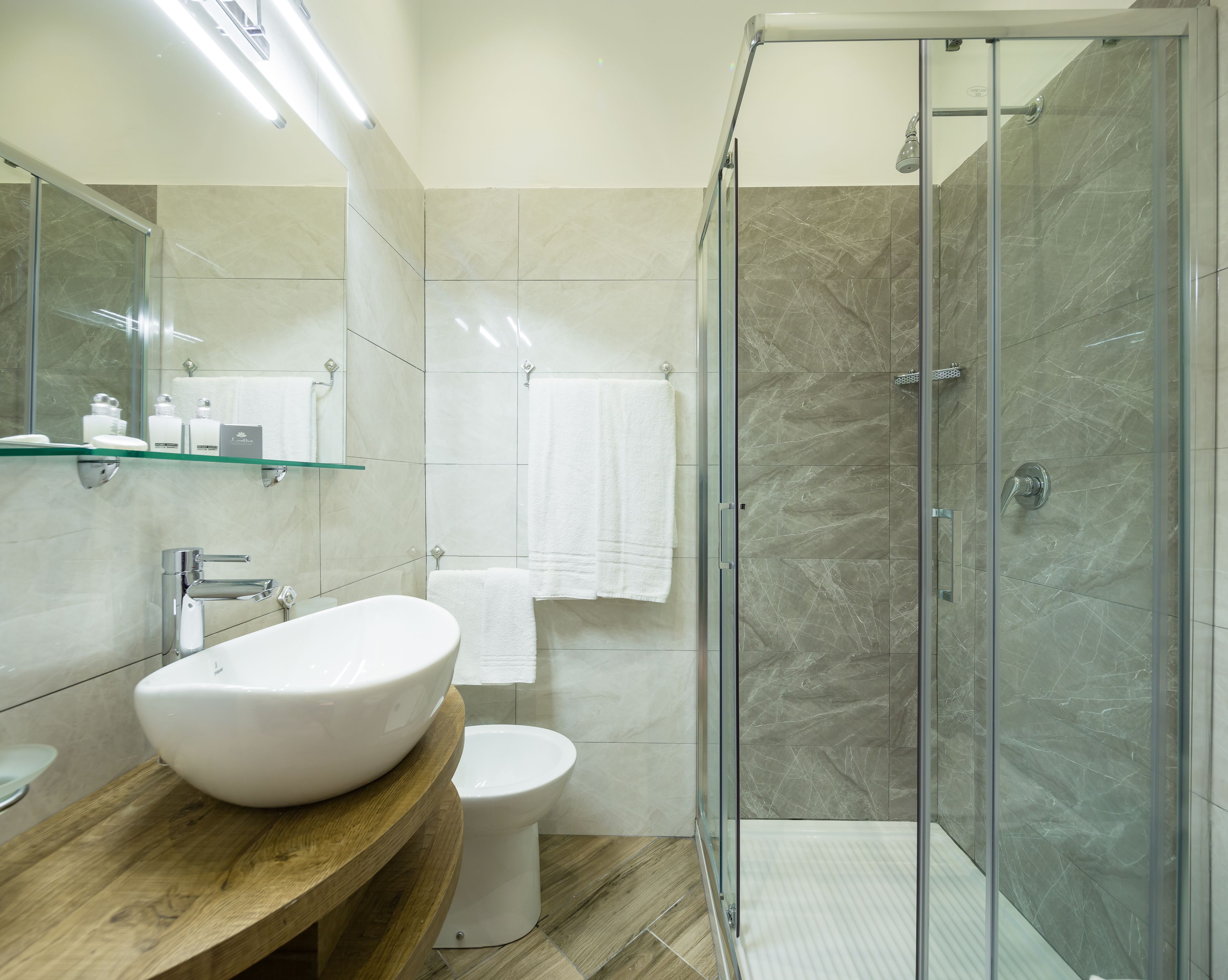 Shower, free toiletries, hair dryer, bidet